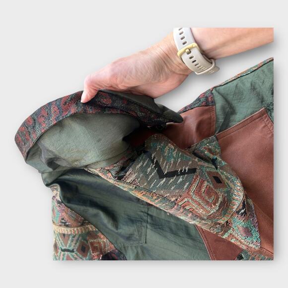 VTG 80s East West Patchwork Bomber Puffer Jacket Womens M Boho Cowgirl Grunge - Picture 14 of 16